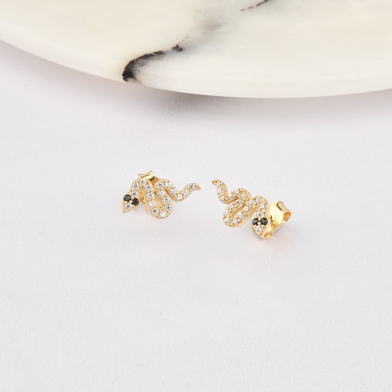 14K Gold Snake Earrings, Snake Gold Earrings, Snake Charm Earring, Serpent Earrings, Snake Earring, Snake Animal Earrings, 14K Gold Earrings