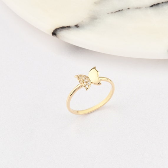 14K Gold Butterfly Ring, Gold Butterfly Ring, Animal Ring, Lucky Butterfly Ring, Butterfly Charm Ring, Butterfly Ring, 14K Gold Ring.