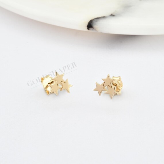 14K Gold Stars Earrings, Star Gold Earrings, Star Charm Earrings, Star Earrings, Calestial Stud Earrings, Stars Gold Earrings, 14K Earring.