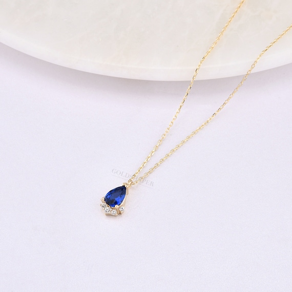 14K Gold Sapphire Necklace, Gold Sapphire Necklace, Sapphire Charm Necklace, September Birthstone Necklace, Gemstone Necklace, 14K Necklace.