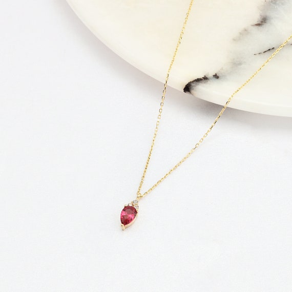 14K Gold Ruby Necklace, 14k Solid Gold Necklace, September Birthstone, Gold Ruby Neckace, Ruby Necklace, Ruby Gemstone Necklace, 14K Gold.