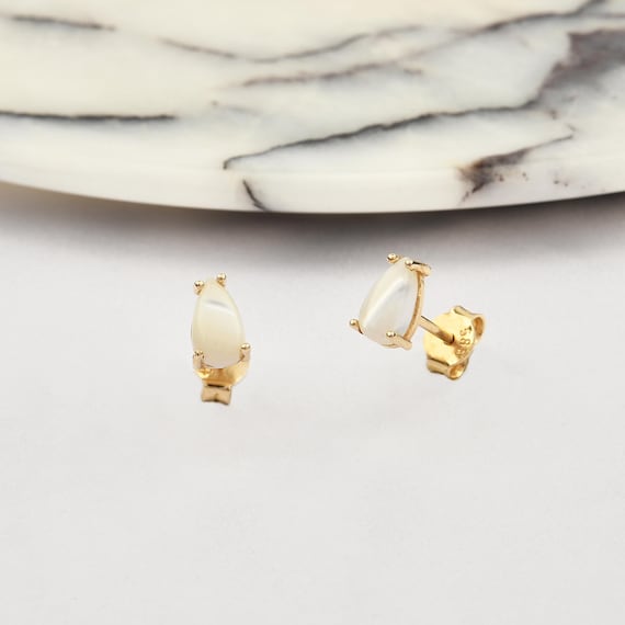 14K Gold Opal Earrings, Opal Gold Earrings, Opal Stud Earrings, Opal Earrings, Gemstone Gold Earrings, October Birthstone Earrings.