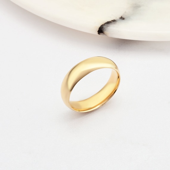 5mm Domed 14K-18K Gold Wedding Band, Gold Polished Ring, Free Laser Engrave, Comfort Wedding Band, Gold Engagement Ring, Gold Wedding Ring.