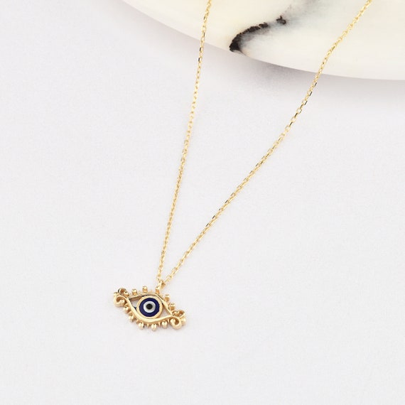 14K Gold Evil Eye Necklace, Gold Evil Eye Necklace, Evil Eye Charm Necklace, Evil Eye Necklace, Eye Necklace, 14K Gold Necklace.