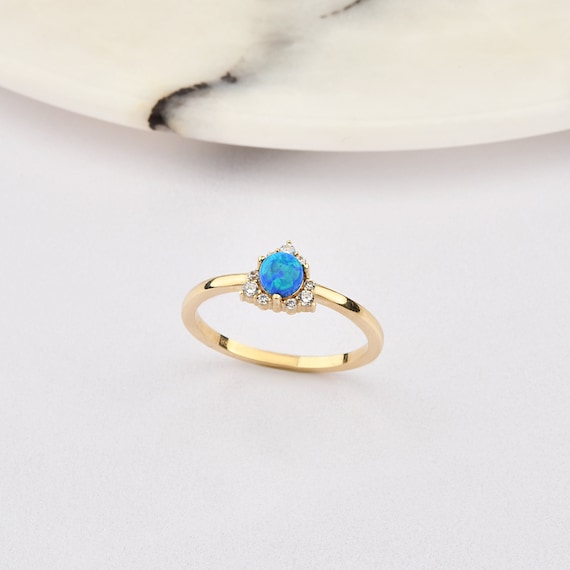 14K Gold Blue Opal Ring, Gold Opal Ring, Blue Opal Ring, Opal Gemstone Ring, October Birthstone Ring, Opal Ring, 14K Gold Ring, Blue Opal.