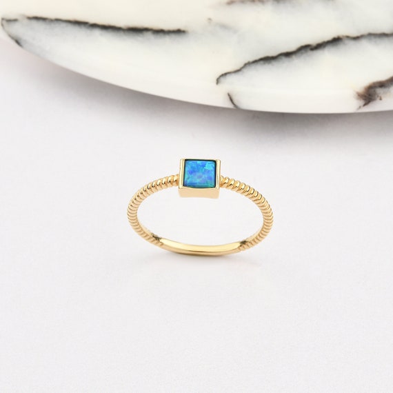 14K Gold Blue Opal Ring, Gold Opal Ring, Blue Opal Ring, Opal Gemstone Ring, October Birthstone Ring, Opal Ring, 14K Gold Ring, Blue Opal.