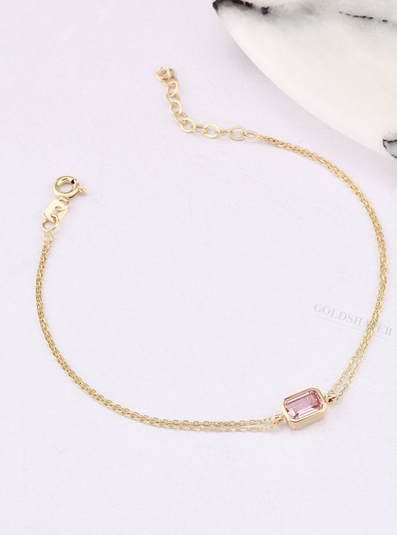 14K Gold Morganite Bracelet, Morganite Stone Bracelet, Morganite Gold Bracelet, November Birthstone Bracelet, Morganite Gemstone Bracelet.