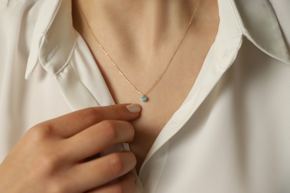 14K Gold Turquoise Necklace, 14K Gold Necklace, December Birthstone, Gold Turquoise Neckace, Turquoise Necklace, Turquoise Gemstone Necklace