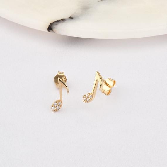 14K Gold Musical Note Earrings, Music Earring, Music Lover Earrings, Music Note Earring, Music Symbol, Gold Music Note, 14K Gold Earrings.