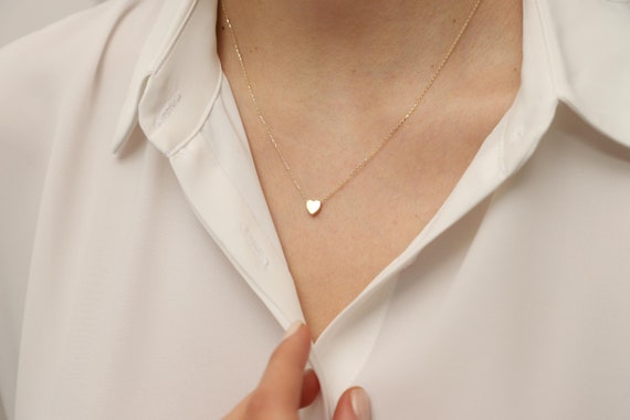 14K Gold Tiny Heart Necklace, 14K Heart Necklace, Heart Charm Necklace, Heart Neckace, Love Necklace, Gold Necklace, Heart Shape Necklace.