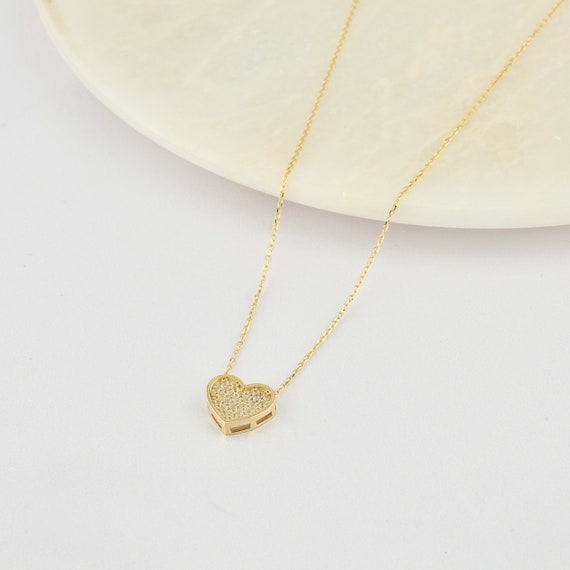 14K Heart Necklace, 14k Solid Gold Heart Necklace, Heart Charm Necklace, Heart Neckace, Love Necklace, Gold Necklace, Heart Shape Necklace.