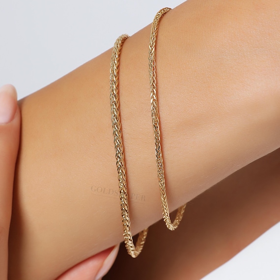 14K Gold Foxtail-Wheat Chain Bracelet, Foxtail Chain Bracelet, 2-2.50 MM , Foxtail Chain Bracelet, Foxtail Gold Bracelet, Wheat Chain, 14K.