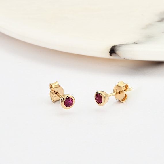 14K Gold Ruby Earrings, Ruby Gold Earrings, Ruby Stud Earrings, Ruby Earrings, Gemstone Gold Earrings, July Birthstone Earrings.
