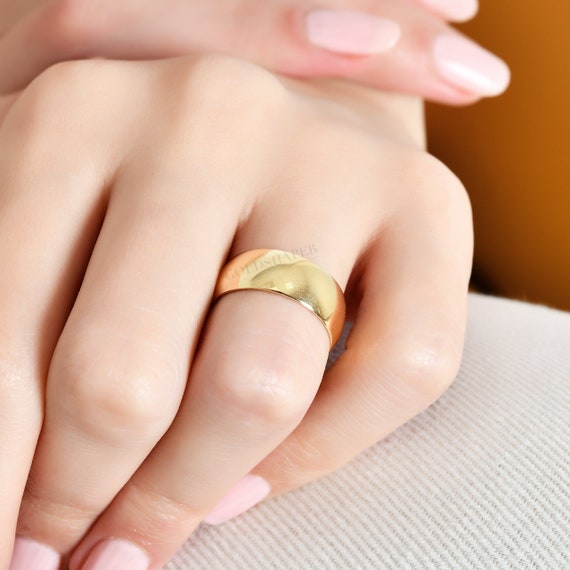 7mm Domed 14K-18K Gold Wedding Band, Diamond Cut Corners Band, Gold Polished Ring, Free Engrave, Comfort Wedding Band, Gold Engagement Ring.