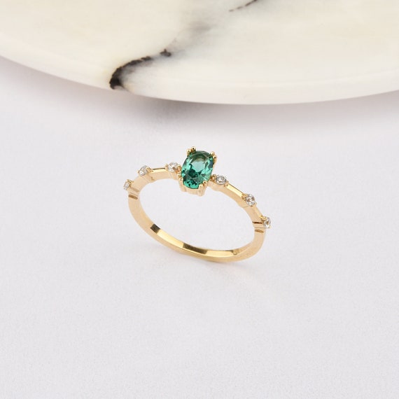 14K Gold Emerald Ring, Gold Emerald Ring, Emerald Ring, Gemstone Gold Ring, May Birthstone Ring, Emerald Gemstone Ring, 14K Gold Ring.