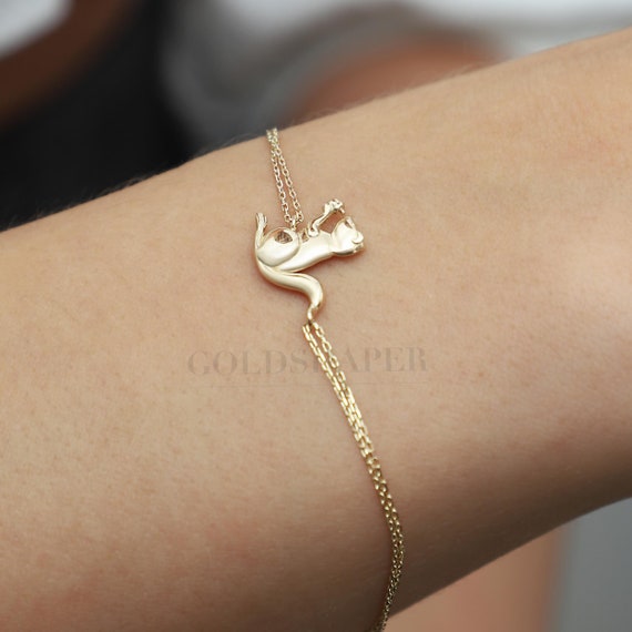 14K Gold Squirrel Bracelet, Squirrel Gold Bracelet, Lucky Squirrel Bracelet, Squirrel Bracelet. Animal Bracelet, Squirrel Bracelet, 14K Gold