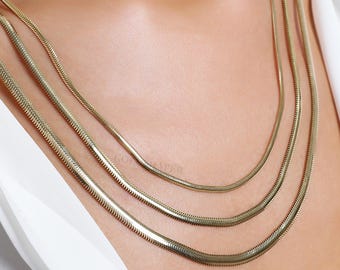 14K Gold Snake Chain, 2.5-3.5-4.5 MM Width Chain, Layered