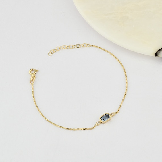 14K Gold Sapphire Bracelet, Sapphire Stone Bracelet, Sapphire Gold Bracelet, September Birthstone Bracelet, Sapphire Gemstone Bracelet.