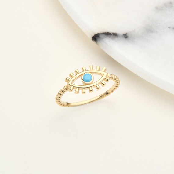 14K Gold Evil Eye Ring, Gold Eye Ring, Evil Eye Ring, Eye Ring, Eye Shape Ring, Nazar Ring, Evil Eye Symbol Ring, 14K Gold Ring.
