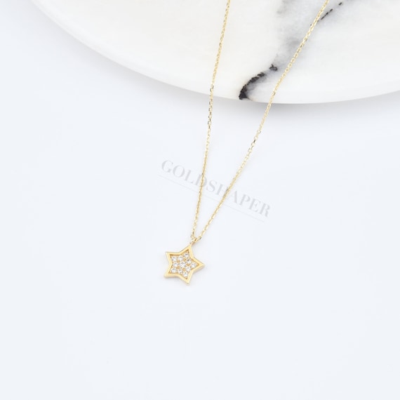 14K Gold Star Necklace, Gold Star Necklace, Star Charm Necklace, Star Symbol Necklace, Calestial Necklace, 14K Gold Necklace.