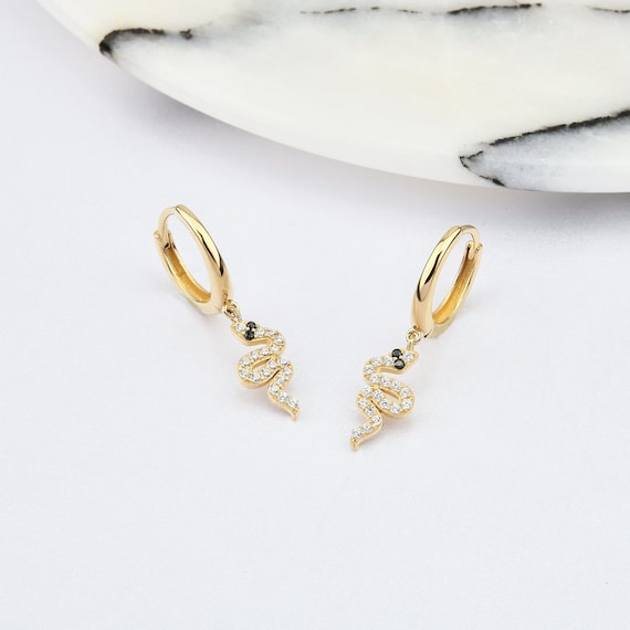 14K Gold Snake Hoop Earrings, Gold Snake Earrings, Snake Earrings, Gold Hoop Earrings, Animal Earrings, Snake Earring, Hoop Earrings.