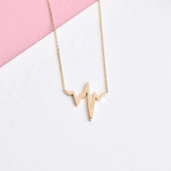 14K Gold Heart Beat Necklace, Heart Rhythm Necklace, Heart Necklace, Lover Gift, 14K Gold Neckace, Heart Beat Necklace, Heart Gold Necklace.