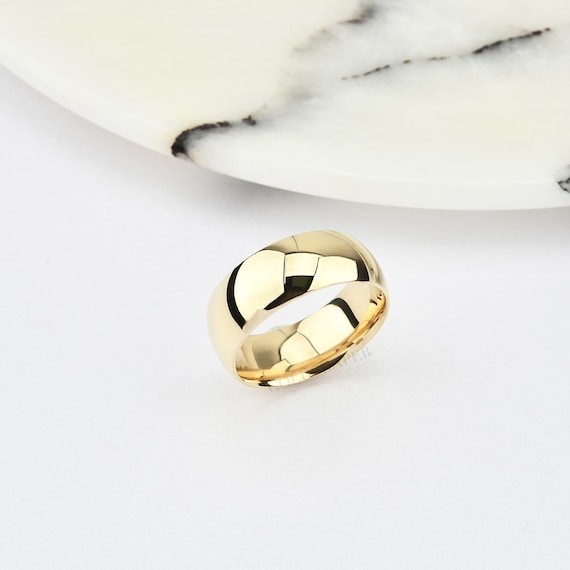 7mm Domed 14K-18K Gold Wedding Band, Diamond Cut Corners Band, Gold Polished Ring, Free Engrave, Comfort Wedding Band, Gold Engagement Ring.