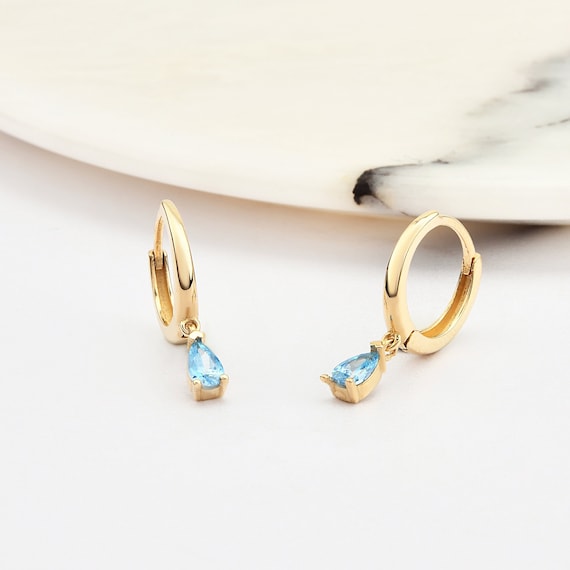 14K Gold Aquamarine Hoop Earrings, Aquamarine Gold Earrings, Aquamarine Stone Earrings, Oval Cut Aquamarine Earrings, Gold Hoop Earrings.