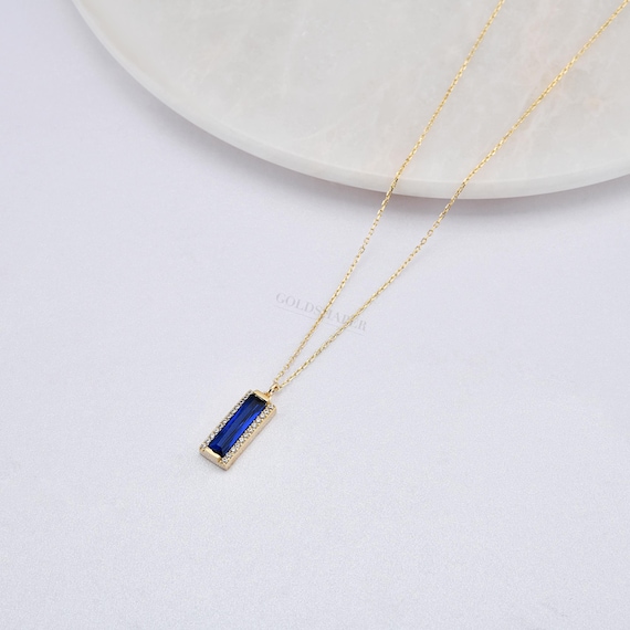 14K Gold Sapphire Necklace, Gold Sapphire Necklace, Sapphire Charm Necklace, September Birthstone Necklace, Gemstone Necklace, 14K Necklace.
