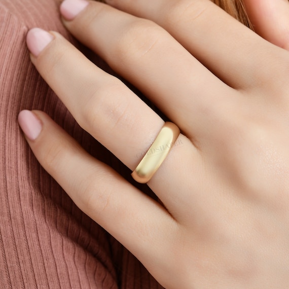 5mm Domed 14K-18K Gold Wedding Band, Gold Polished Ring, Free Laser Engrave, Comfort Wedding Band, Gold Engagement Ring, Gold Wedding Ring.