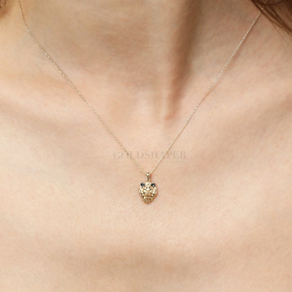 14K Gold Lion Necklace, Gold Lion Head Necklace, Lion Charm Necklace, Lion Necklace, Lion Gold Pendant, 14K Gold Necklace, Animal Necklace.