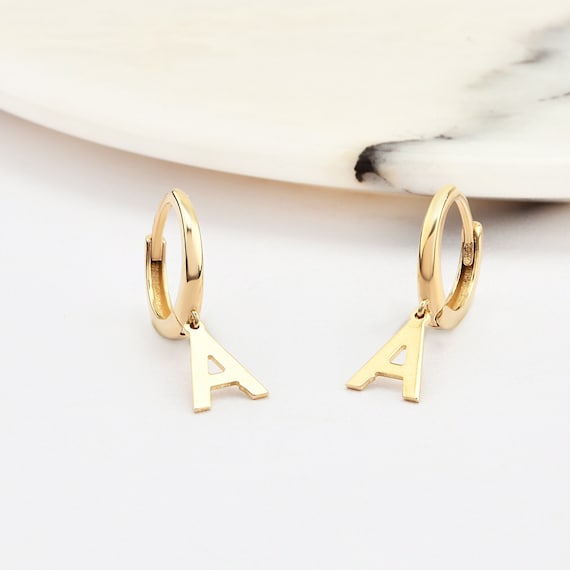 14K Gold Letter Hoop Earrings, Gold Initial Earrings, İnitial Earrings, Gold Hoop Earrings, Letter Earrings, Letter Hoop Earring, 14K Gold.