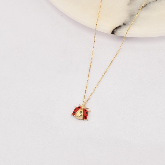 Ladybug Necklace With Enamel, Gold Ladybird Necklace, Ladybug Charm Necklace, Ladybird Symbol Necklace, Ladybird Necklace, Ladybug Necklace.