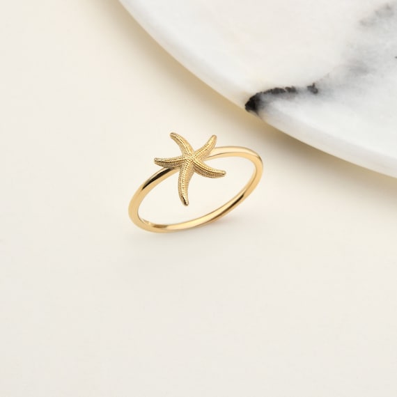 14K Gold Starfish Ring, Gold Starfish Ring, Animal Gold Ring, Starfish Jewelry, 14K Gold Starfish Symbol Ring, 14K Gold Ring, Starfish Ring.