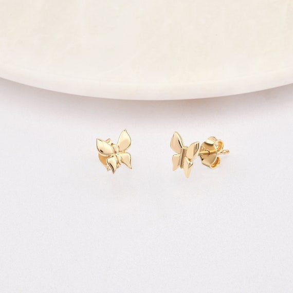 14K Gold Butterfly Earrings, Butterfly Gold Earrings, Butterfly Charm Earring, Lucky Butterfly Earrings, Animal Gold Earrings, 14K Earrings.