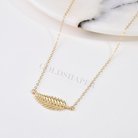 14K Gold Olive Leaf Necklace, Gold Olive Branch Necklace, Gold Olive Leaf Necklace, Olive Branch Necklace, Peace Necklace, 14K Gold Necklace