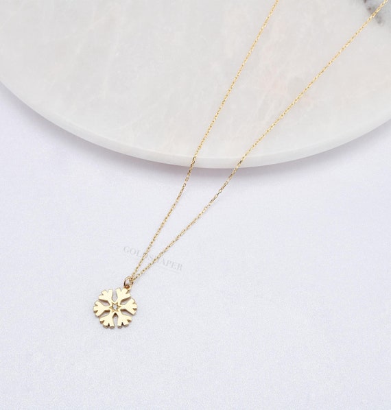 14K Gold Snowflake Necklace, Snowflake Necklace, Gold Snowflake Necklace, Snowflake Charm Necklace, Snow Necklace,  14K Gold Necklace.
