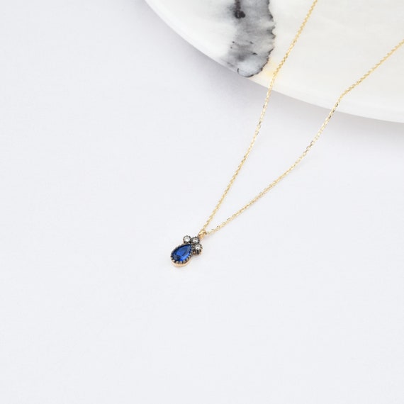 14K Gold Sapphire Necklace, Gold Sapphire Necklace, Sapphire Charm Necklace, September Birthstone Necklace, Gemstone Necklace, 14K Necklace.