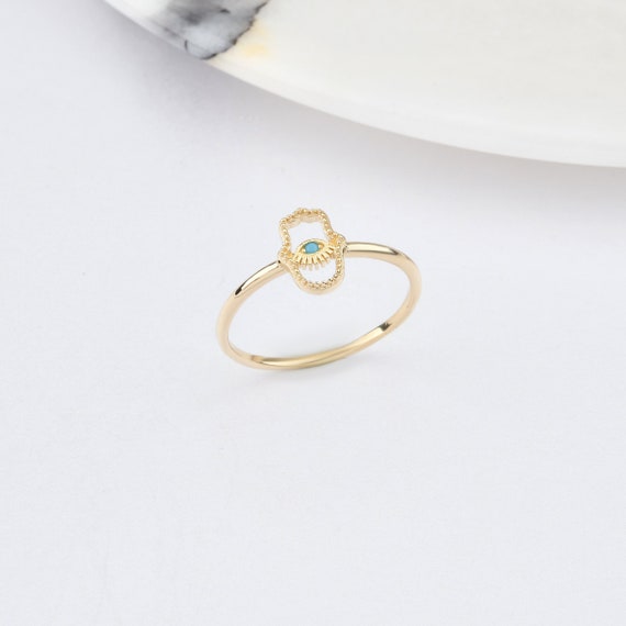 14K Hamsa Ring, Gold Hamsa Ring, Nazar Ring, Hand Ring, Hamsa Charm Ring, Hamsa Symbol Ring, 14K Gold Ring, Evil Eye Ring, Protection Ring.