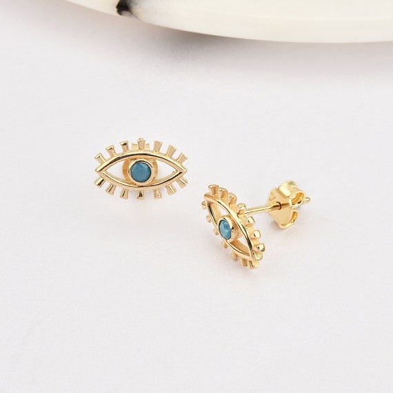14K Gold Evil Eye Earrings, Evil Eye Gold Earrings, Eye Earrings, Nazar Earrings, Evil Eye Shape Gold Earrings, Gold Evil Eye Earrings.
