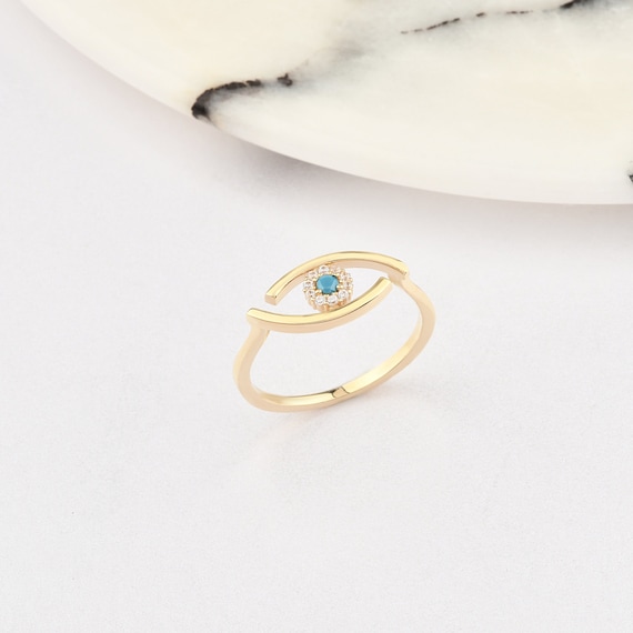 14K Gold Evil Eye Ring, Gold Eye Ring, Evil Eye Ring, Eye Ring, Eye Shape Ring, Nazar Ring, Evil Eye Symbol Ring, 14K Gold Ring.