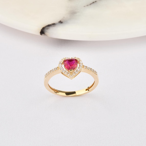 14K Gold Ruby Heart Ring, Gold Heart Ring, Ruby Ring, Heart Cut Ruby Ring, Heart Ring, 14K Gold Ring, July Birthstone Ring, Heart Shape Ring