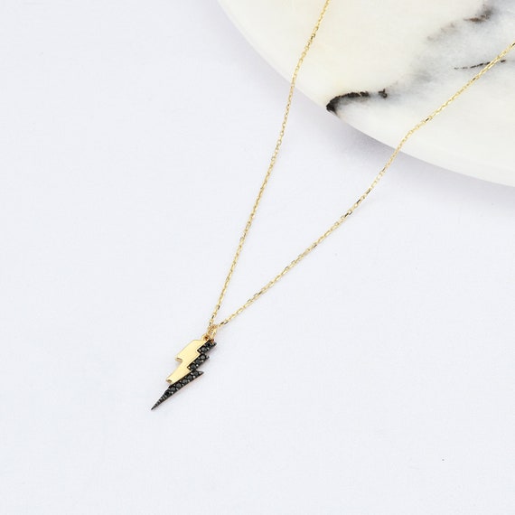 14K Gold Lightning Bolt Necklace, Gold Thunder Necklace, Lightning Bolt Necklace, Lightning Necklace, Nature Necklace, 14K Gold Necklace.