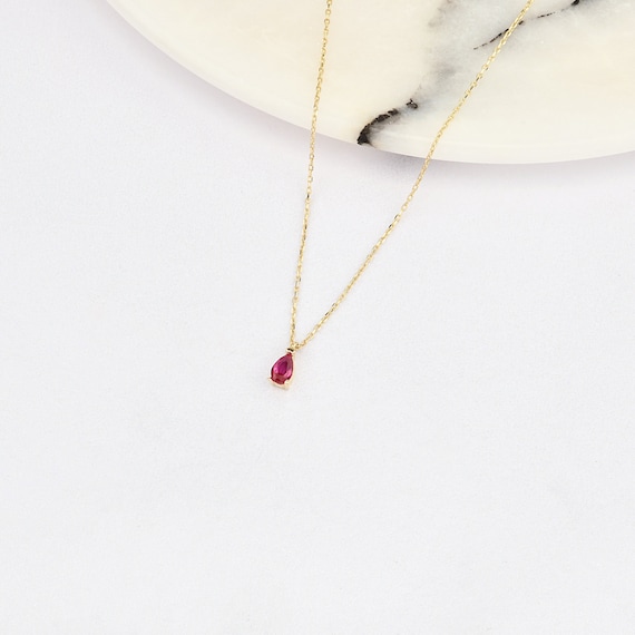 14K Gold Ruby Necklace, 14k Solid Gold Necklace, September Birthstone, Gold Ruby Neckace, Ruby Necklace, Ruby Gemstone Necklace, 14K Gold.