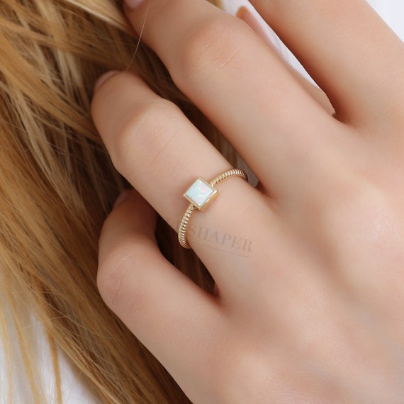 14K Gold White Opal Ring, Gold Opal Ring, White Opal Ring, Opal Gemstone Ring, October Birthstone Ring, Opal Ring, 14K Gold Ring, White Opal