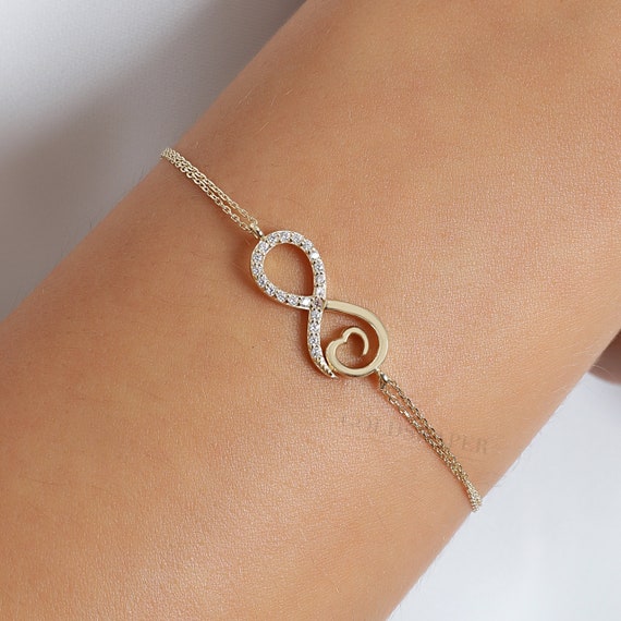 14K Gold Infinity Bracelet, Infinity Gold Bracelet, Infinity Charm Bracelet, Infinity Bracelet, Infinity Symbol Bracelet, 14K Gold Bracelet.