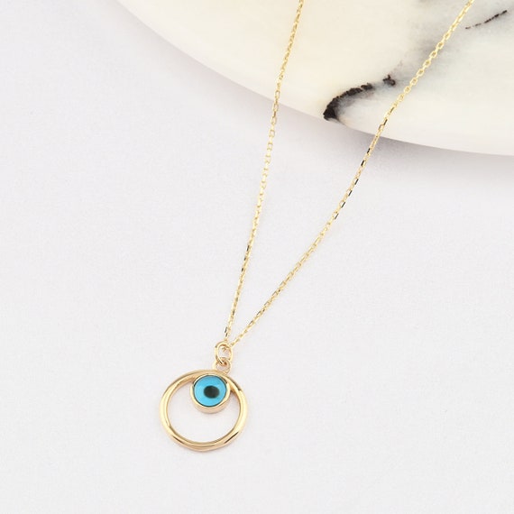 14K Gold Evil Eye Necklace, Gold Evil Eye Necklace, Evil Eye Charm Necklace, Evil Eye Necklace, Eye Necklace, 14K Gold Necklace.