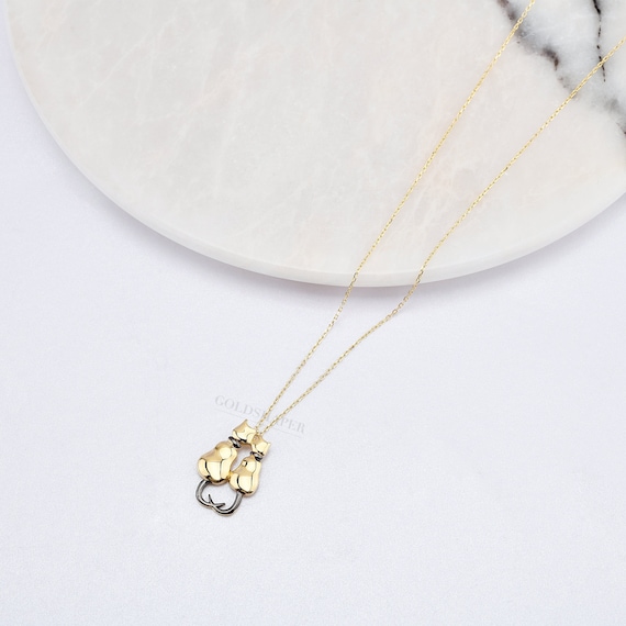 14K Gold Cat Necklace, Gold Cat Necklace, Cat Charm Necklace, Cat Gold Pendant, 14K Gold Necklace, Animal Necklace, Pet Necklace, Gold Cat.