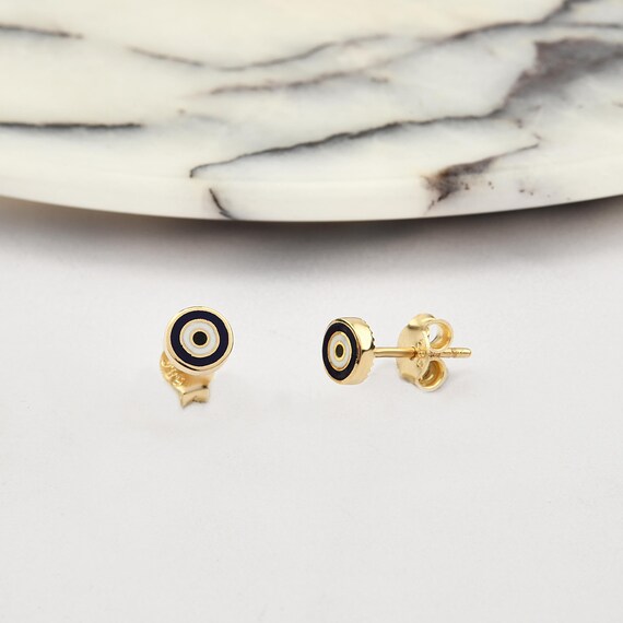 14K Gold Evil Eye Earrings With Enamel, Evil Eye Gold Earrings, Eye Earrings, Nazar Earrings, Evil Eye Earrings, Gold Evil Eye Earrings.