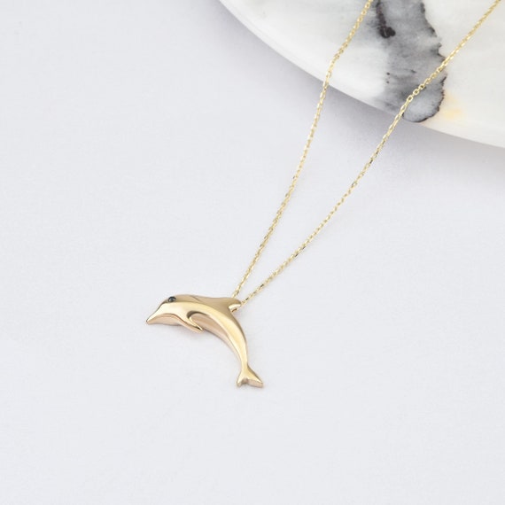 14K Gold Dolphin Necklace, Dolphin Necklace, Gold Dolphin Necklace, Fish Necklace, Dolphin Pendant, Gold Dolphin Necklace,Fish Gold Necklace